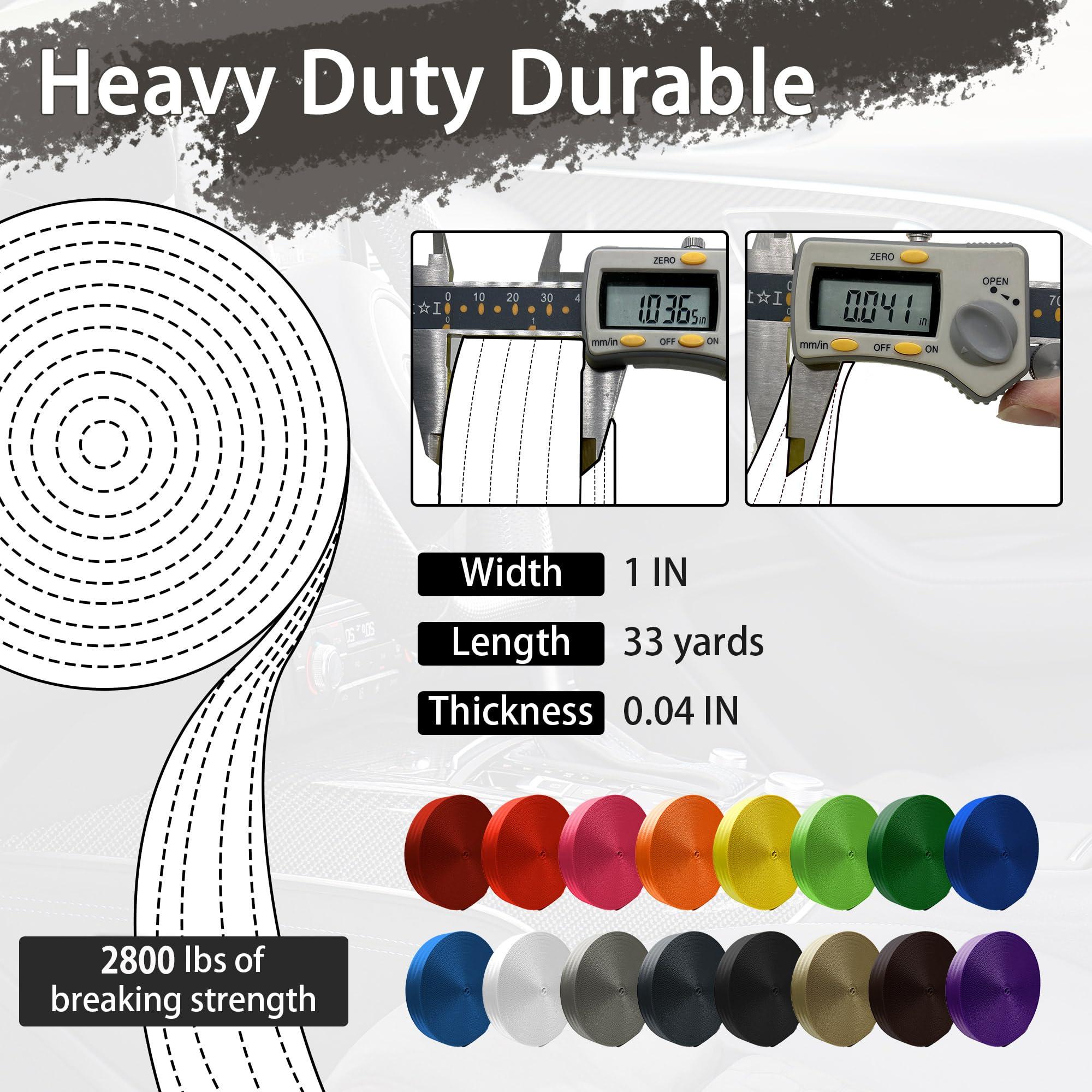 WEBSUKA WEBSUKA Polyester Webbing Strap 16+Colors 1\"&1.5\"&1.9\" 16.5 25 33 55 Yards Heavy Duty Webbing Roll, Flat Webbing Strap for Indoor&Outdoor Gear, Climbing, DIY Crafting, Repairing 1\" 33yards
