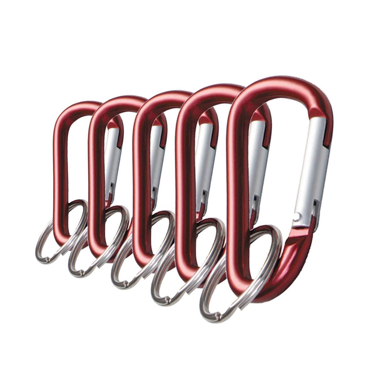 Lucky Line Lucky Line Aluminum Large 3-1/8\" Carabiner Clip, Snap-Link C-Shape Heavy Duty Key Chain, Nickel-Plated Key Ring, Light Weight and Durable, Red, 5 Pack