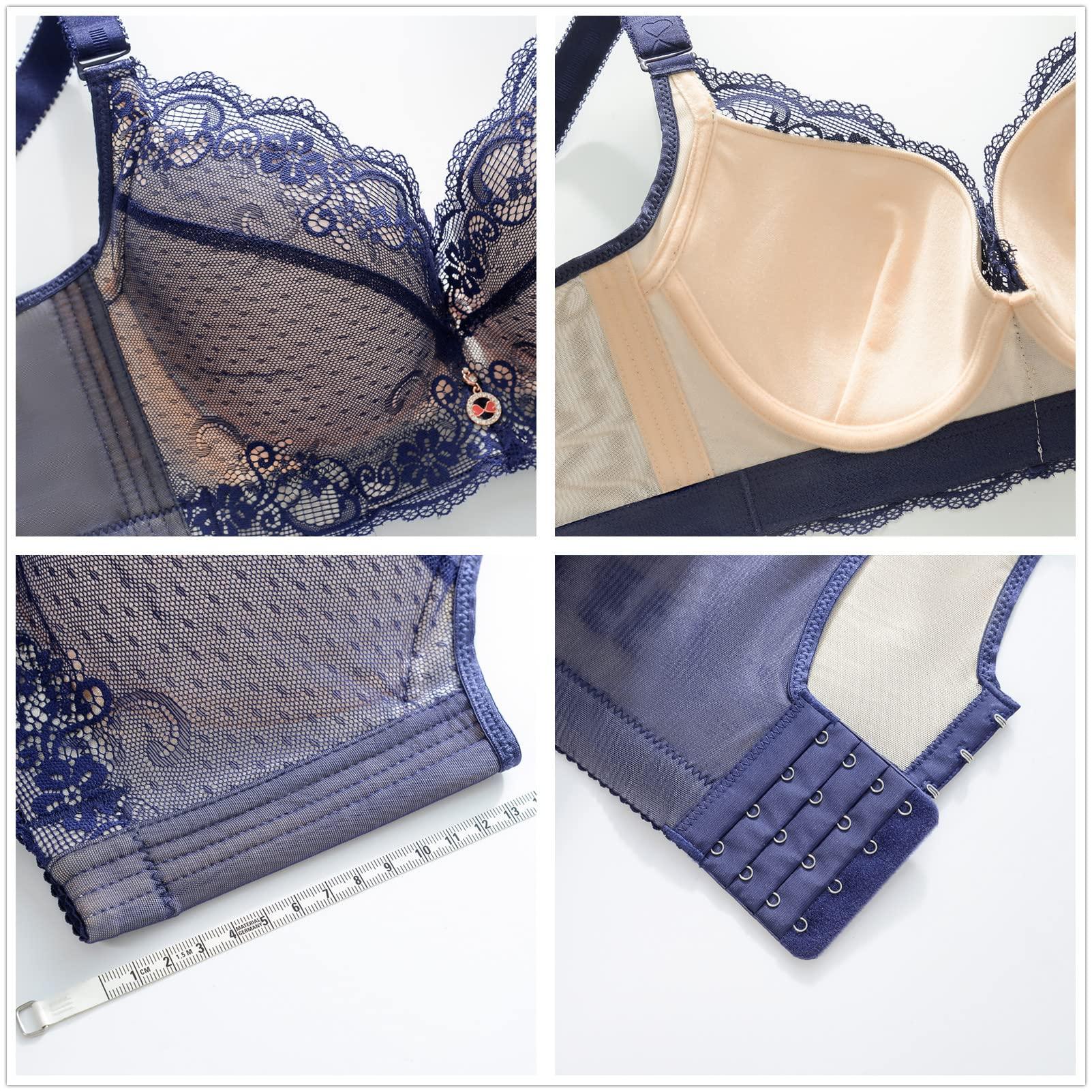 CAHL&FAUO Push Up Bra Plus Size Lace Underwire Minimizer Bra Add Cup Bra Everyday Bra Blue 38B