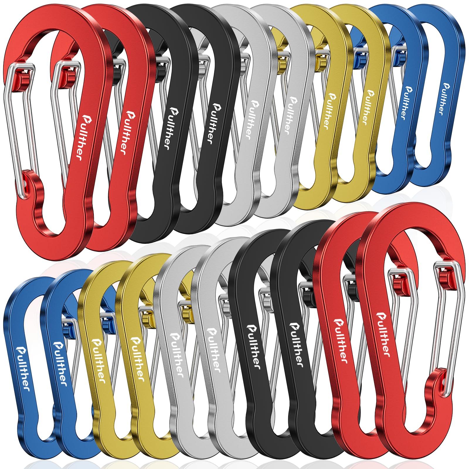pullther fishing Pullther Aluminum Carabiner Clips - Set of 20, Small Multi-Colored, 2 Inch, Corrosion-Resistant, Lightweight, Ideal for Outdoor Sports, Hiking, Camping, Fishing
