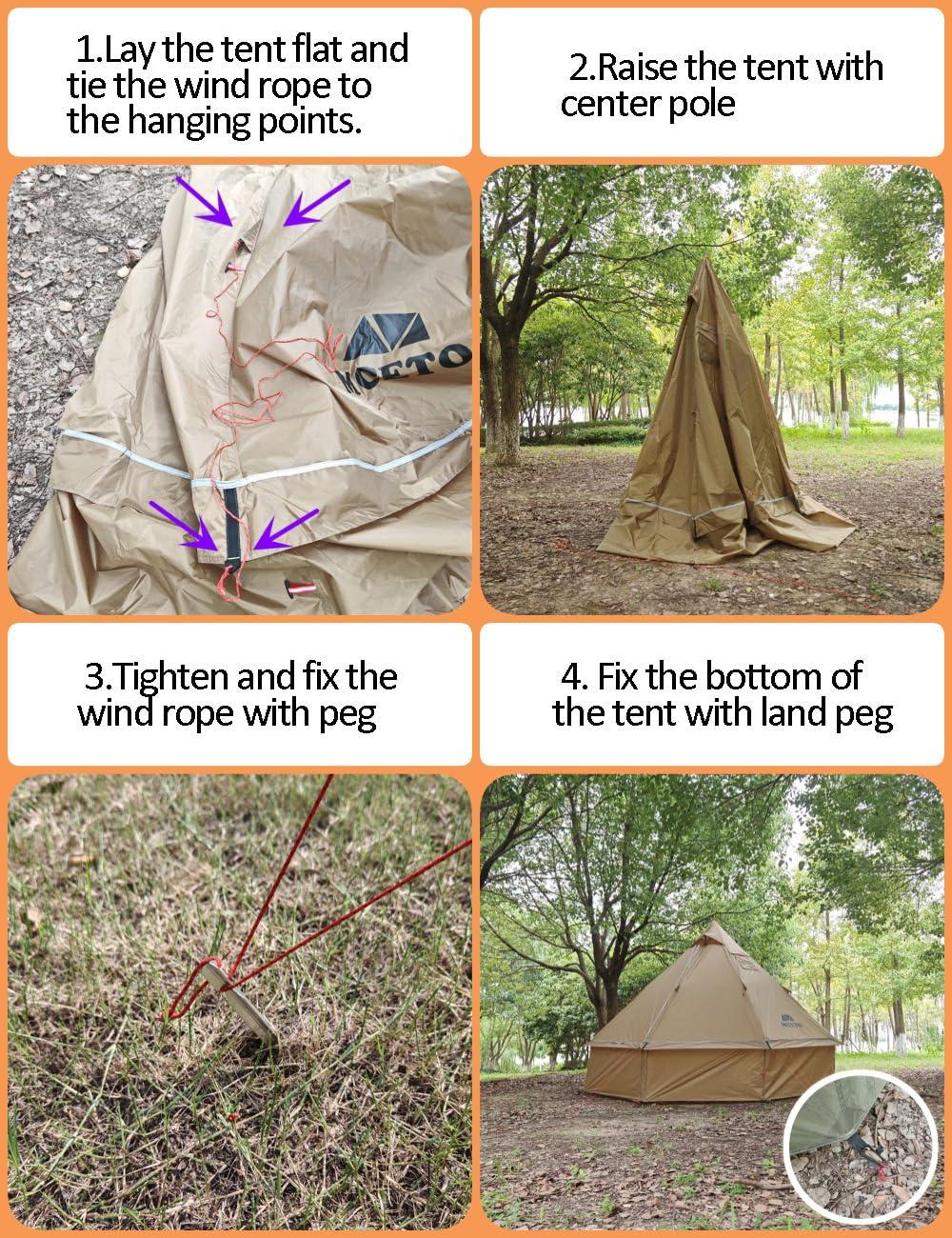 SECTORWING SECTORWING Backpacking Hot Tent with Stove Jack, Lightweight 4 Season Yurt Without Floor, 210T Waterproof House for 1-3 Person Hiking, Camping, Outdoor Hunting, Weight 6.6lb(Brown 3.2m)