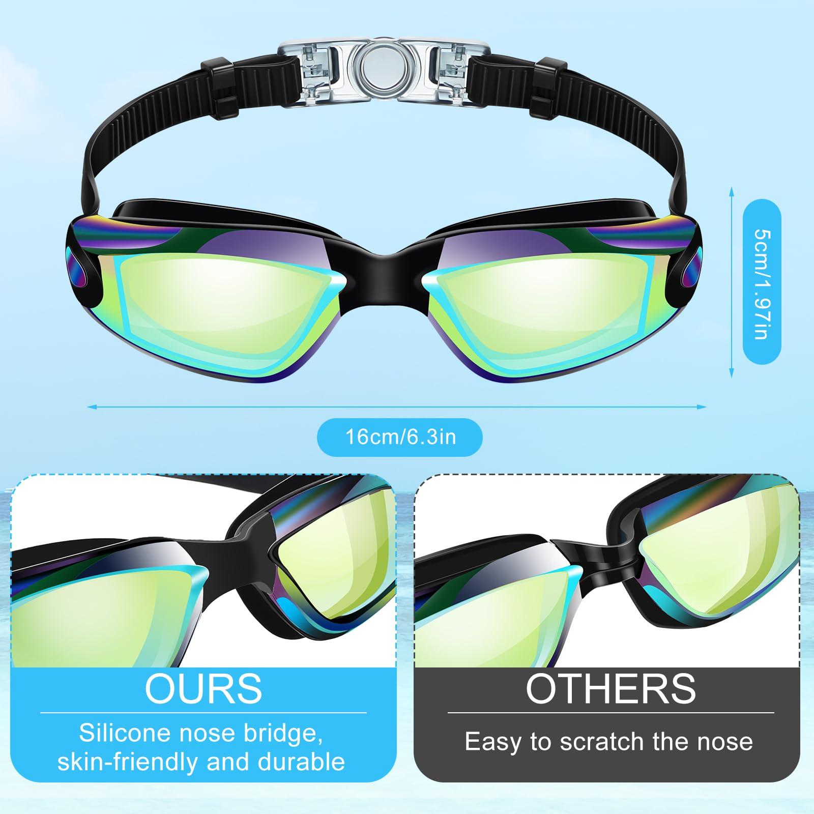 Flutesan Flutesan 6 Pack Swimming Goggles Adult Kids Anti Fog Pool Goggles with Ear Plugs Nose Clip No Leaking Full Protection(Multi Color,6.3 x 1.8 Inches)