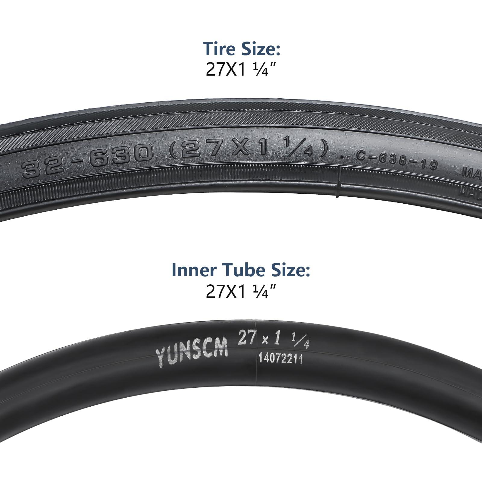 YunSCM YUNSCM 2-PCS Bike Tires 27x1 1/4 (32-630) and 27\" Bike Tubes Schrader Valve with 2 Rim Strips Compatible with 27 x 1 1/4 Bike Bicycle Tires and Tubes (S-318)