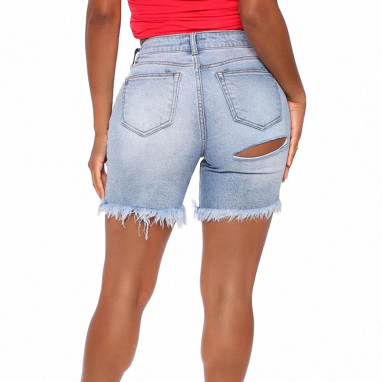 Dawery Dawery Summer Casual Women's Denim Shorts Tight Streetwear Ripped Jeans Classic Blue Vintage Shorts Jeans Light Blue XL