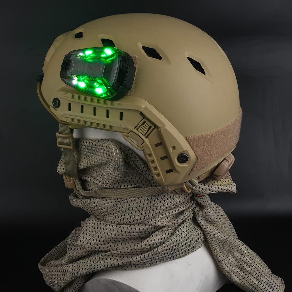 NOBUHIRO Tactical Signal Light Optional 4 Modes with Visible LED + IR Constant-on/Strobe, Waterproof Ladybird Lamp Helmet Light Military Survival Identification Light for Outdoor Sports (WD03001-BK-GREEN)