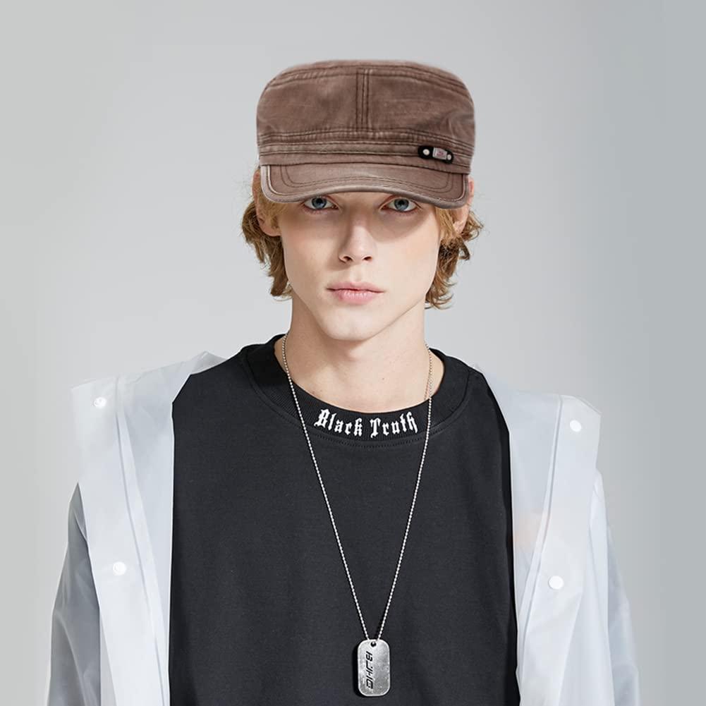YeeHeen YeeHeen Unisex Cadet Army Cap Adjustable Flat Top Cap Washed Cotton Military Hat Baseball Cap Brown