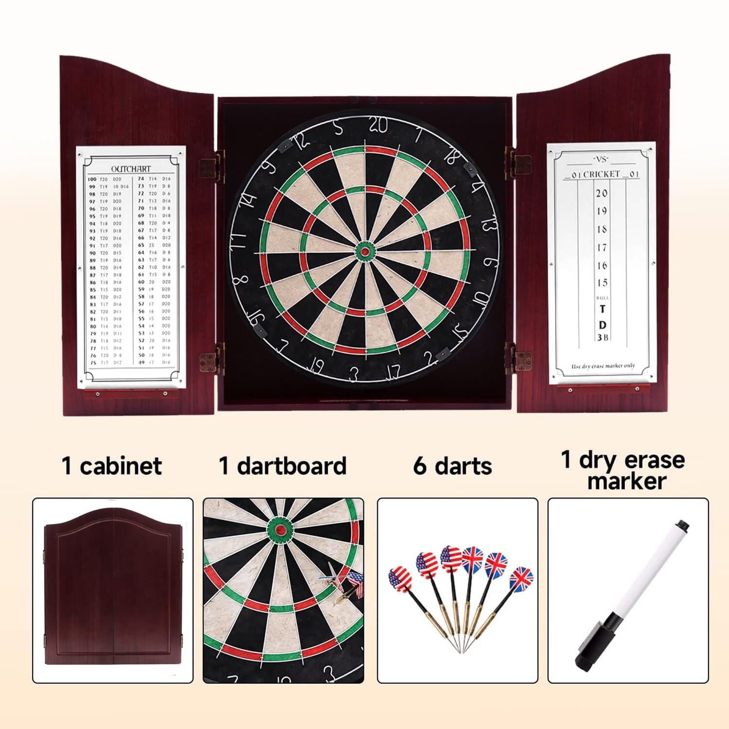 GSE Games & Sports Expert GSE Games & Sports Expert Professional Solid Wood Classic Dartboard Cabinet with Sisal/Bristle Dartboard, Scoreboard, and 6 Steel Tip Darts, Easy Assembly Complete with All Accessories (Deluxe Cherry)