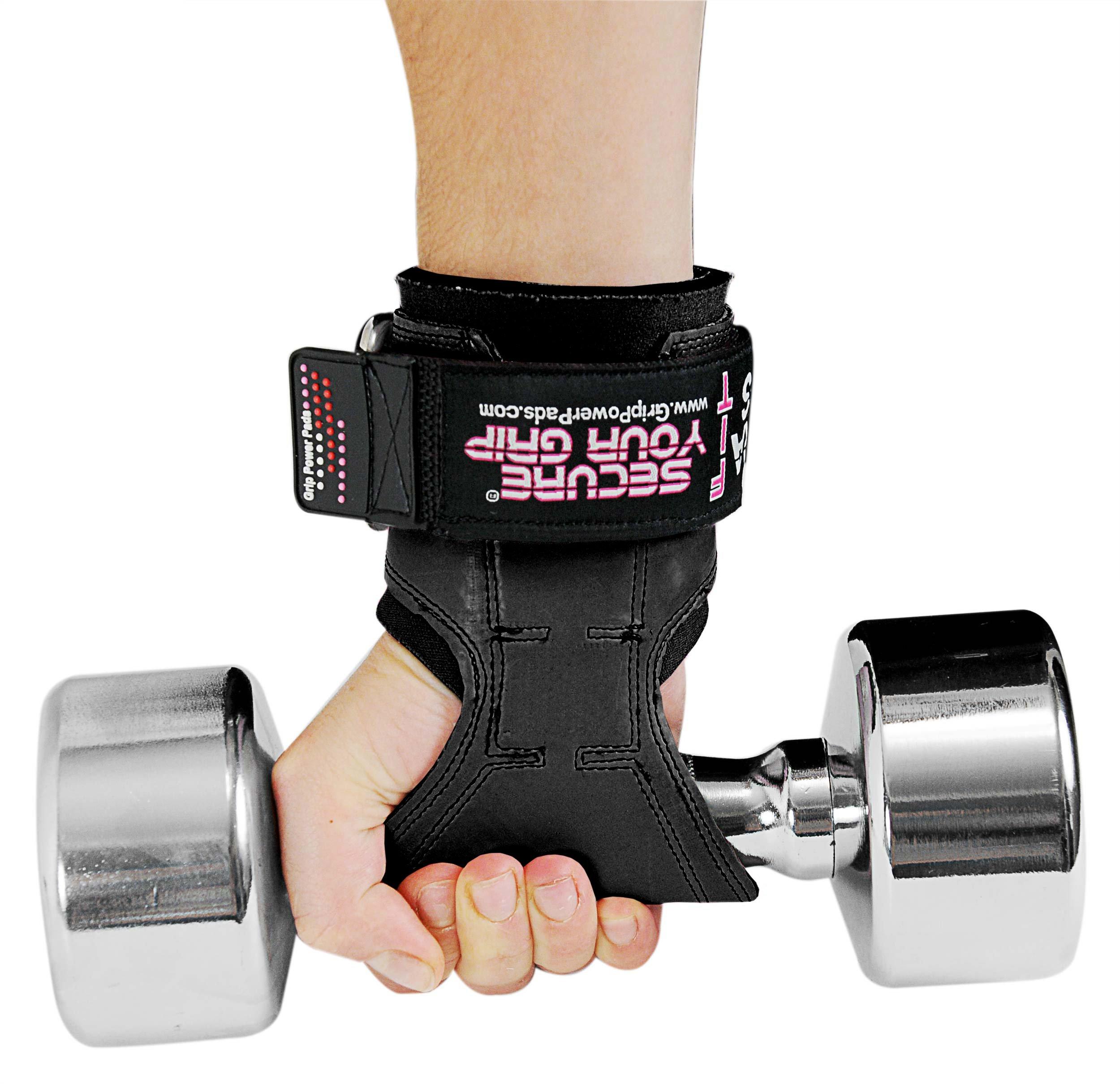 Grip Power Pads Cobra Grips PRO Weight Lifting Gloves Heavy Duty Straps Alternative to Power Lifting Hooks for Deadlifts with Built in Adjustable Neoprene Padded Wrist Wrap Support Bodybuilding (FIT Black Rubber)