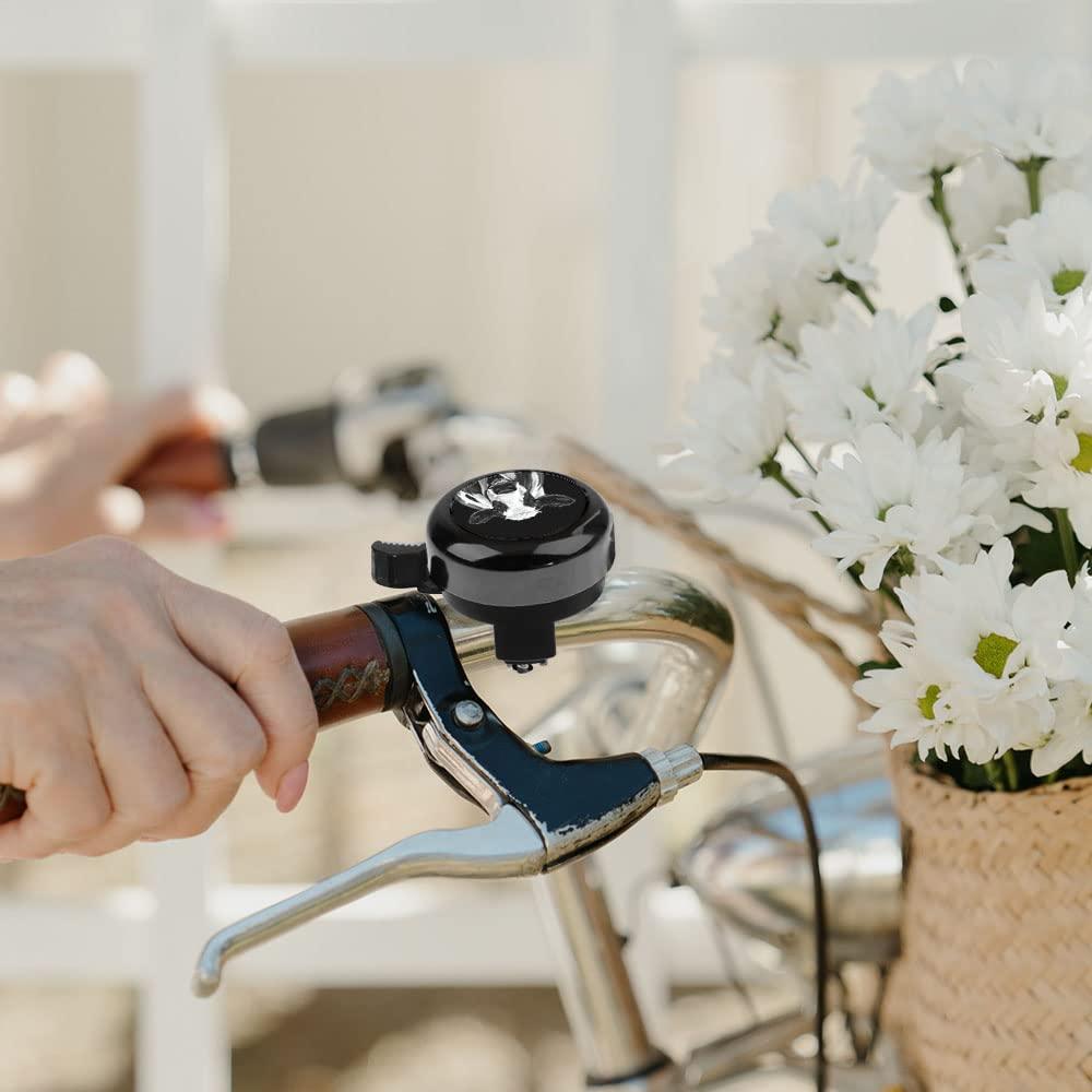 WIRESTER WIRESTER Black Aluminum Round Bike Bell, Classic Ring Bicycle Bell, Bike Accessories Bell Ring for Adults Kids Girls Boys - Black Spot Cow