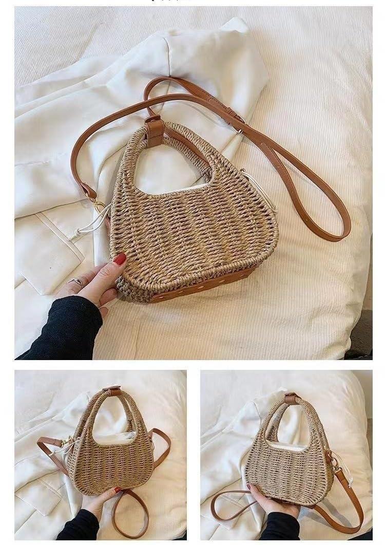 CHINDREE CHINDREE Small Straw Purses for Women Woven Handbags Handmade Straw Crossbody Beach Bag Square Boho Clutch Bag(Khaki)