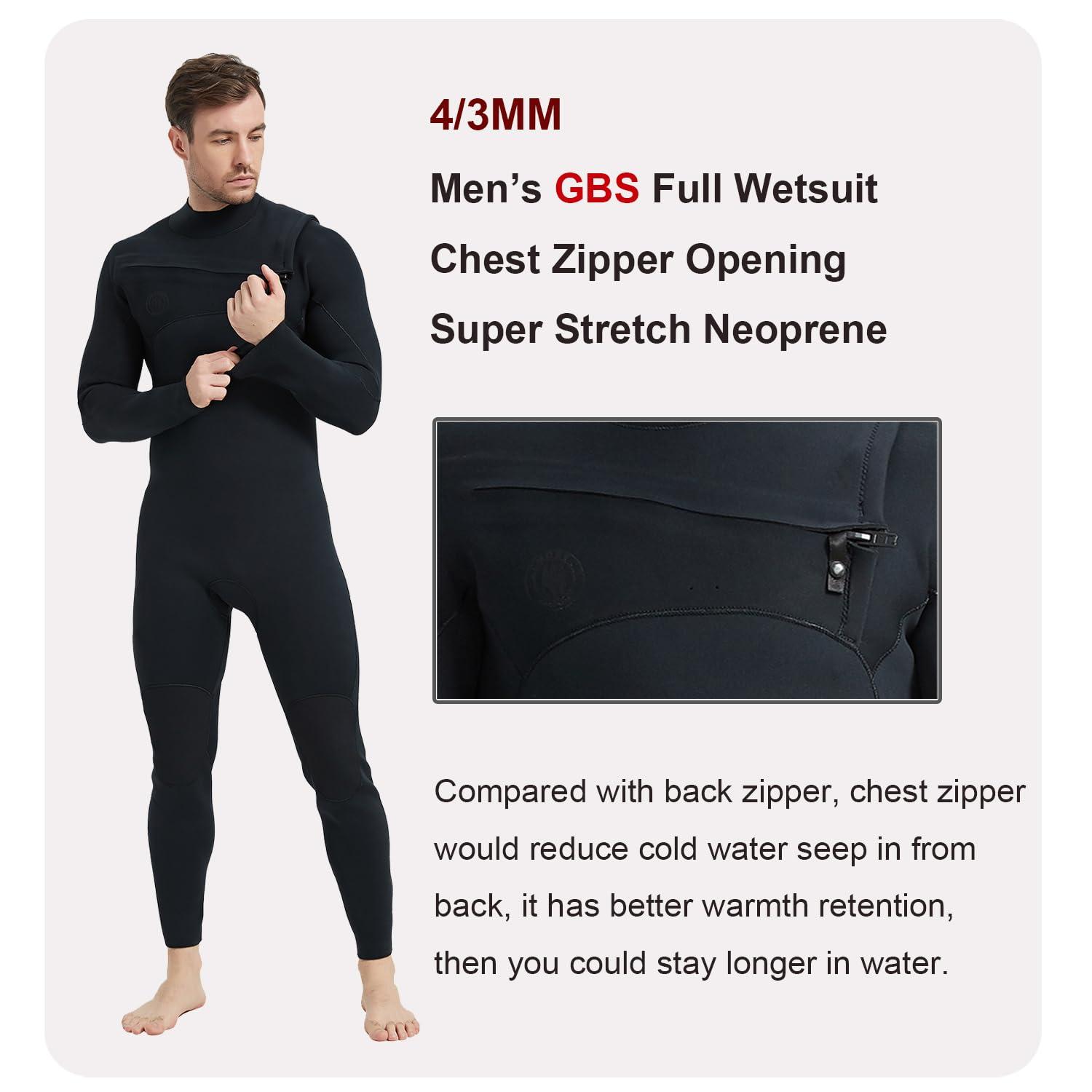 Lemorecn Lemorecn Mens Surfing Wetsuit Super Stretch Neoprene 4/3mm Chest Zip Full Wetsuit for Men(MC0401-2XL)