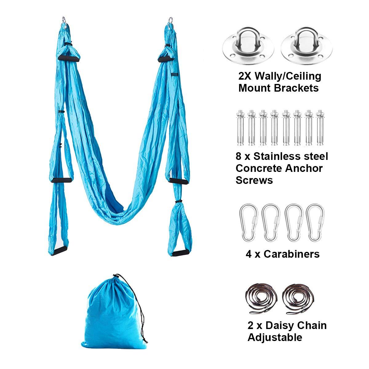MIFXIN MIFXIN Aerial Yoga Swing Set Trapeze Yoga Hammock Kit Ultra Strong Antigravity Yoga Flying Sling Inversion Swing Tools with Extension Straps and Elastic Band for Air Yoga Inversion Fitness (Blue)