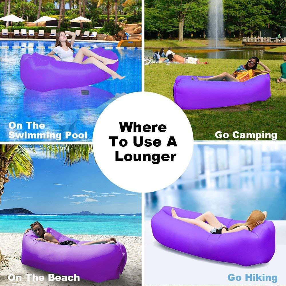 Beiruoyu Beiruoyu Inflatable Lounger Air Chair Sofa Bed Sleeping Bag Couch for Beach Camping Lake Garden (Purple)
