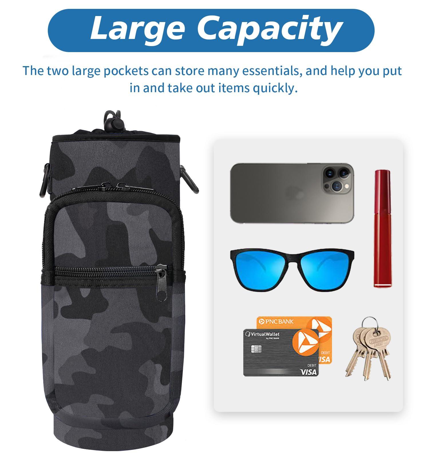 AceTreker AceTreker 32 oz 40 oz Water Bottle Sleeve, Insulated Water Bottle Sling Bag with Adjustable Strap, Water Flask Pouch Holder with Phone Pocket for Men Women-Black Camo