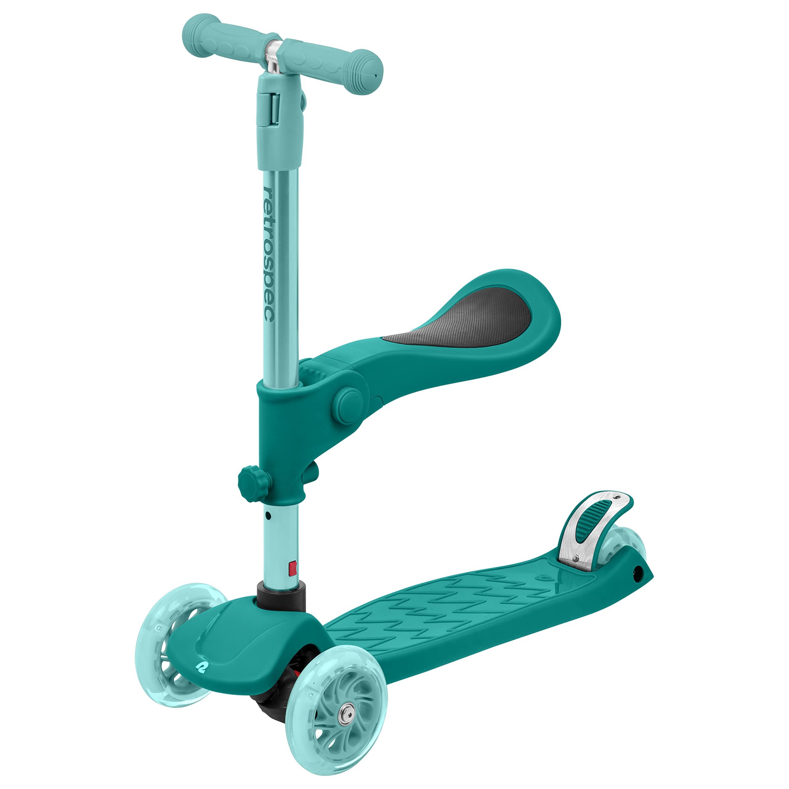 Retrospec Retrospec Chipmunk Plus Kids' Scooter & Cricket Baby Walker Balance Bike - Height Adjustable 3 Wheel Scooters with Foldable Seat and LED Lights - Ages 12-24 Months to 3+ Years