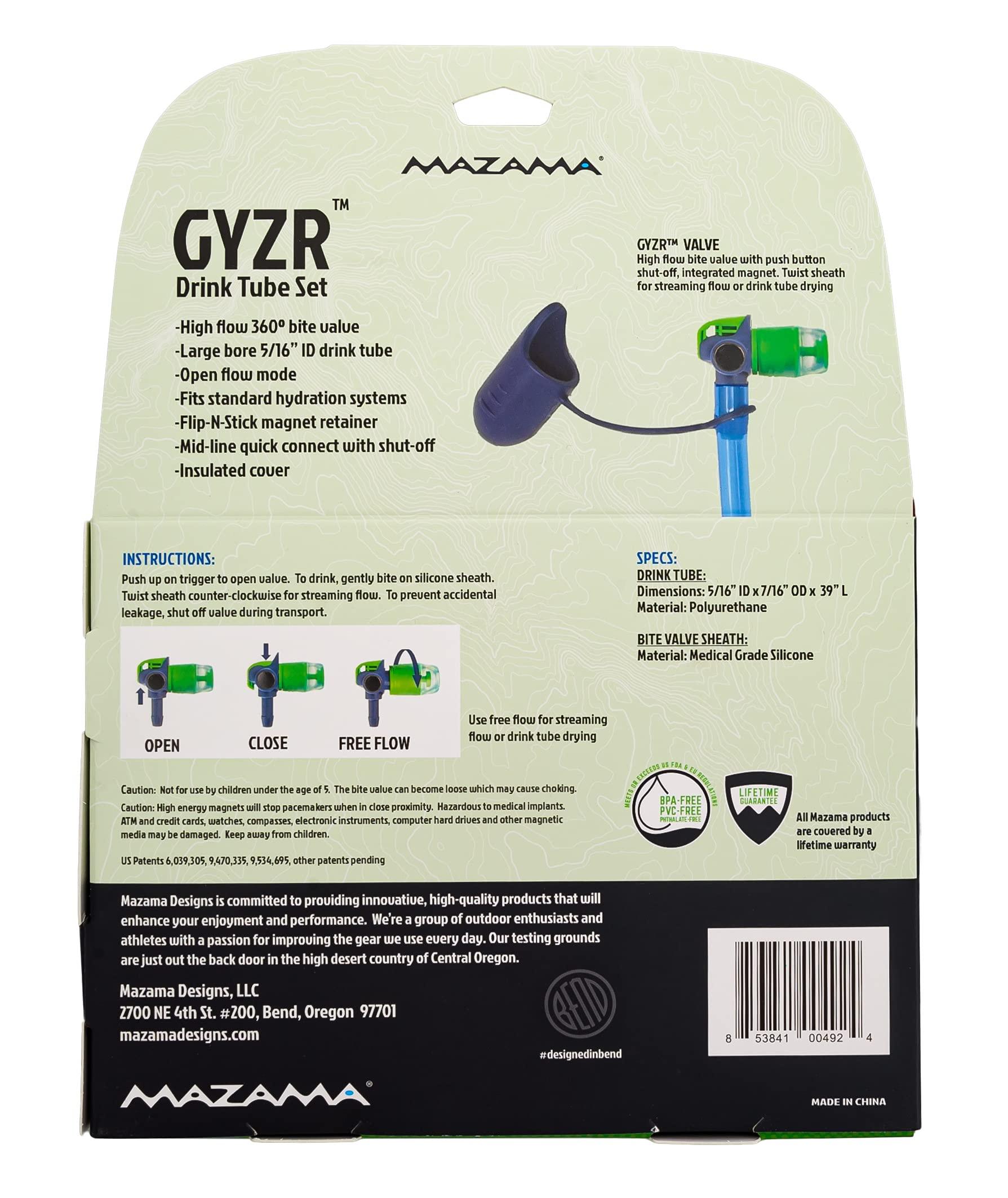 Mazama The GYZR Drink Tube Set by Mazama Designs, Hydration System Upgrade with High Flow Tube and Streaming Flow Option. Includes Magnet Retainer and Insulated Cover