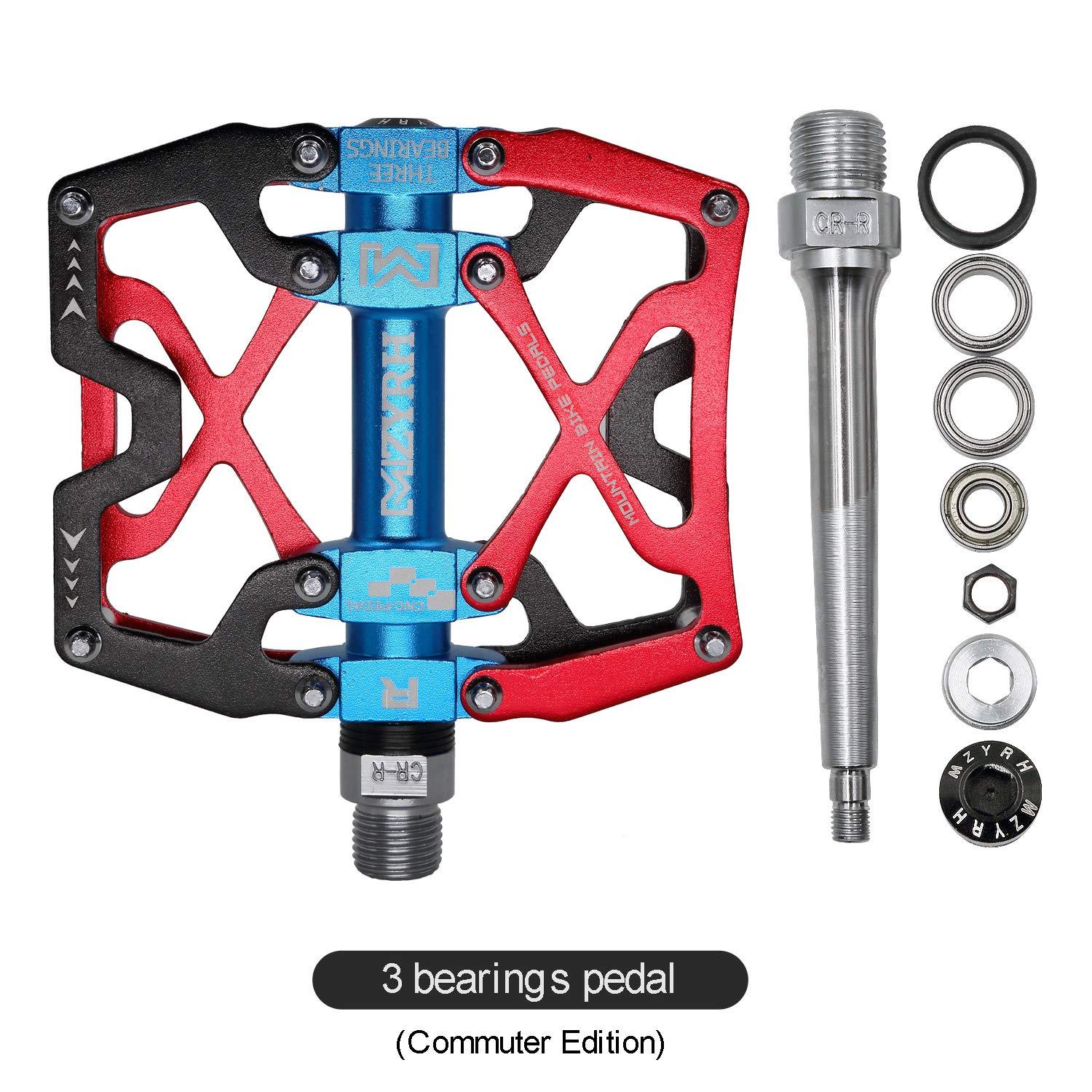 MZYRH MZYRH Mountain Bike Pedals, Ultra Strong Colorful CNC Machined 9/16" Cycling Sealed 3 Bearing Pedals(Red Blue Black 3 Bearings)