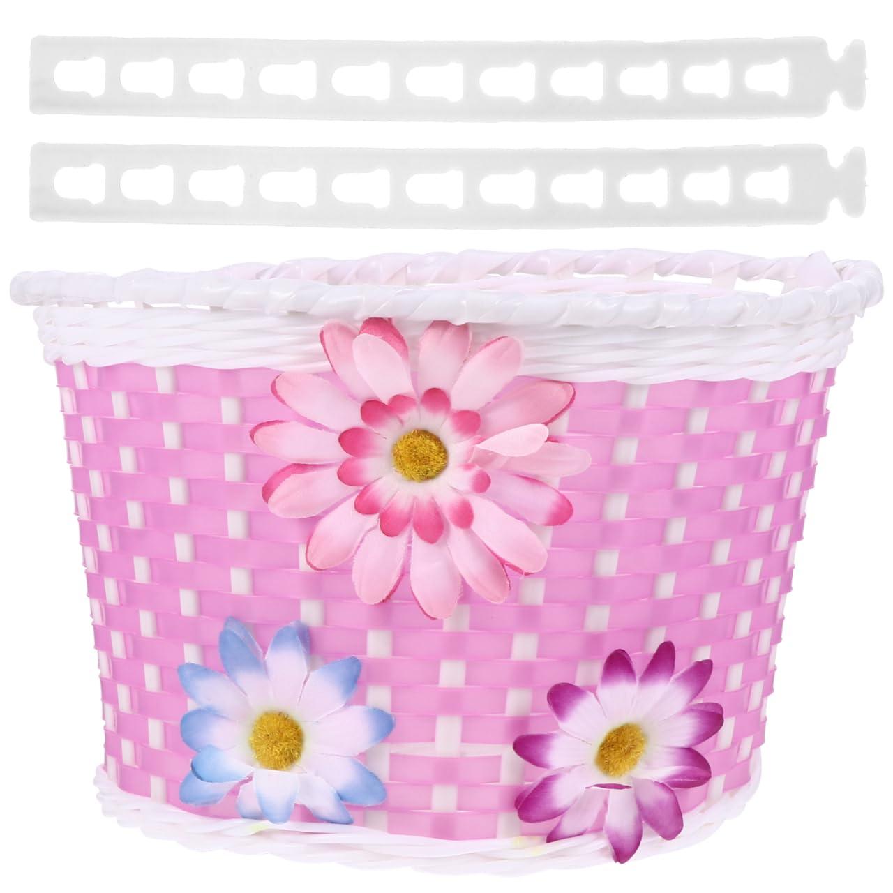 Garneck Garneck Girls Bike Basket, Basket Front Handlebar Basket with Flowers Kids Girls Bike Accessory Plastic Storage Scooter Bike Basket, 9x5.9x5.5 Inch