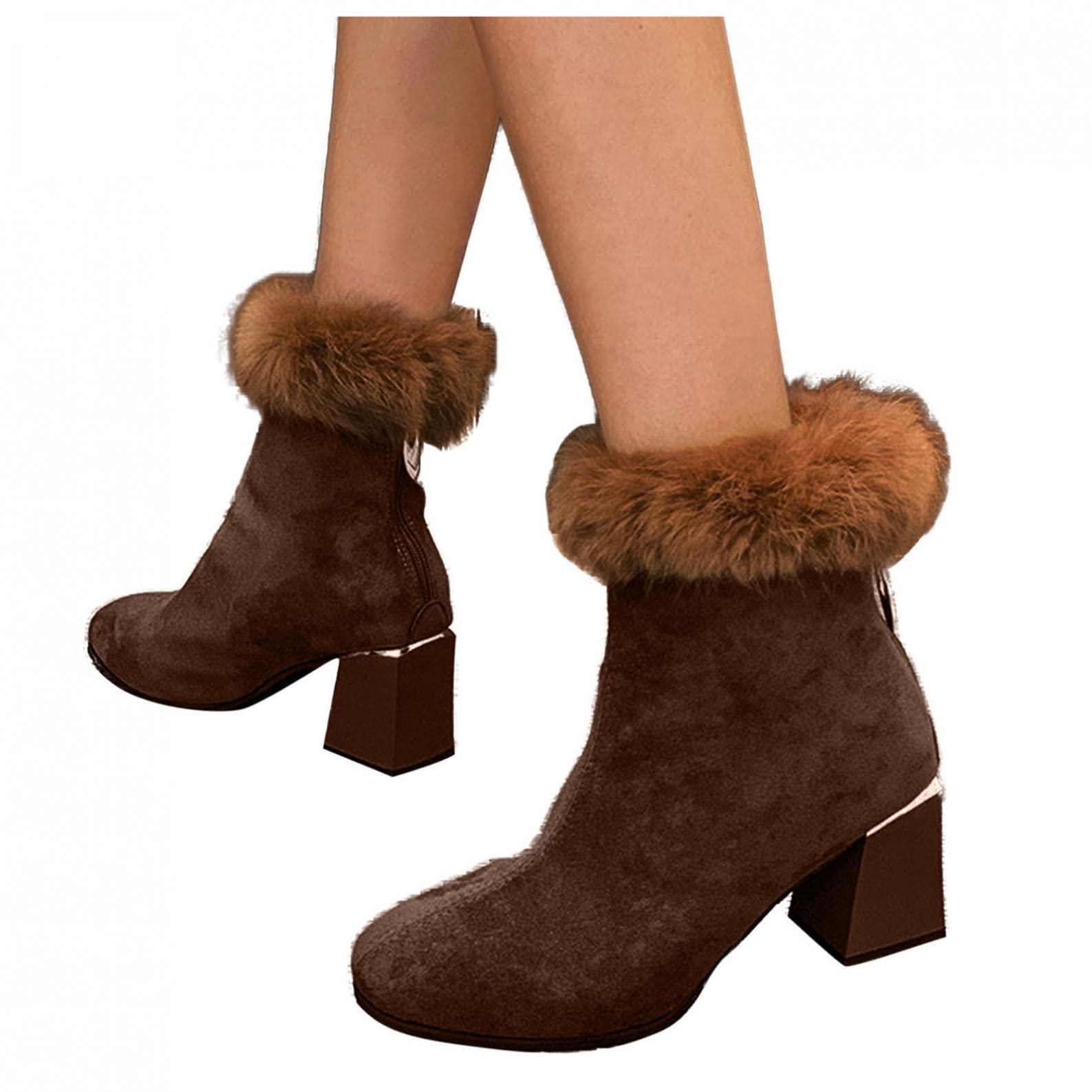 Bcshiye Bcshiye Womens Chunky Heels Ankle Booties Ankle Boots Chunky High Heels Zipper Short Boots Mid Heel Chelsea Boots