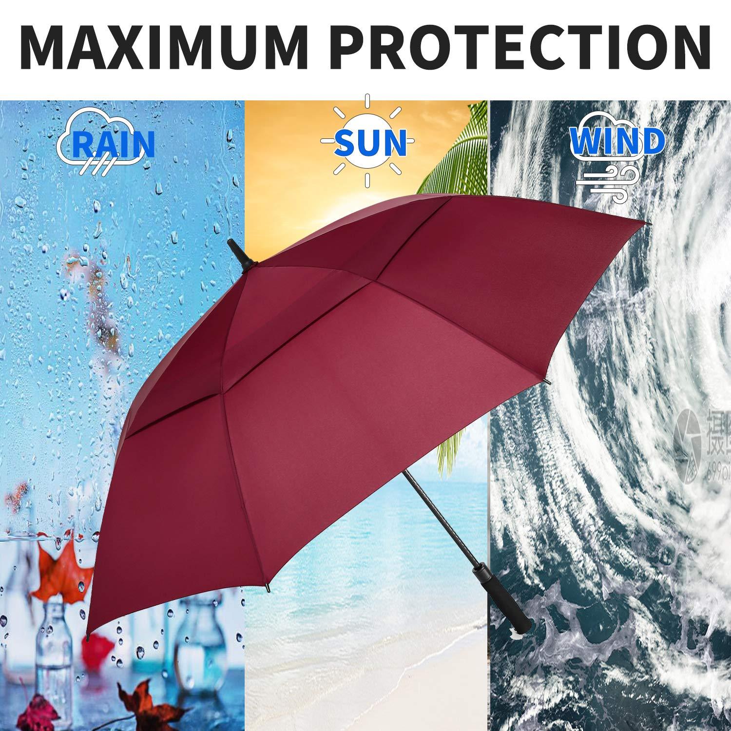 MRTLLOA MRTLLOA Automatic Open Golf Umbrella, Extra-Large Oversized Double Canopy Vented Windproof Waterproof Stick Rain Golf Umbrellas for Men and Women (Burgundy/62 inch)