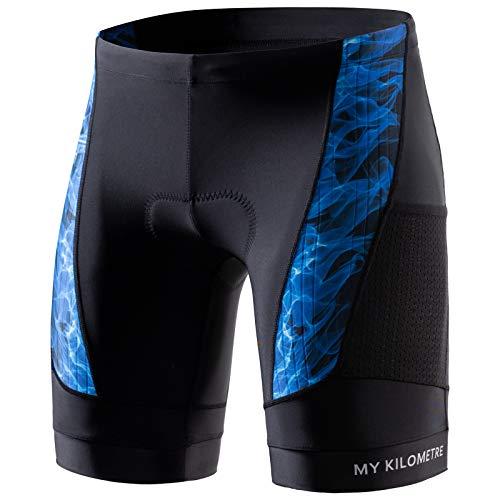 MY KILOMETRE MY KILOMETRE Triathlon Shorts Mens 9\" with Adjustable Drawstring Easy Reach Leg Pockets Chamois for Long-Distance Tri Race