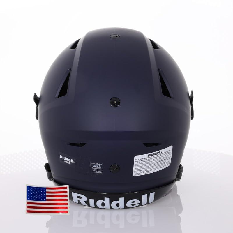 Green Gridiron Green Gridiron - Riddell SpeedFlex Adult w/Black SF-2BD Facemask + Chrome US Helmet Flag Decal (Matte Navy Helmet, Small Helmet)