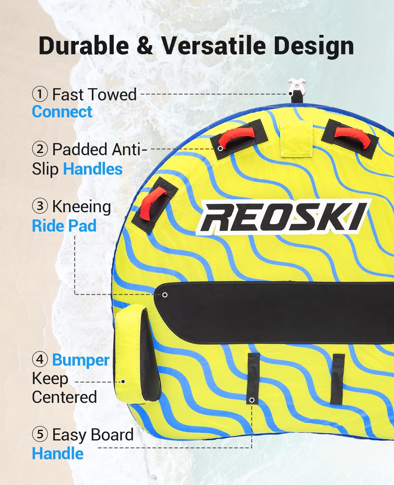 REOSKI REOSKI Towable Tubes for Boating 2 Person, Heavy Duty Boat Tubes and Towables, Inflatable Water Tubes for Boats to Pull with Fins, Drainage, Quick Connector, Large Capacity
