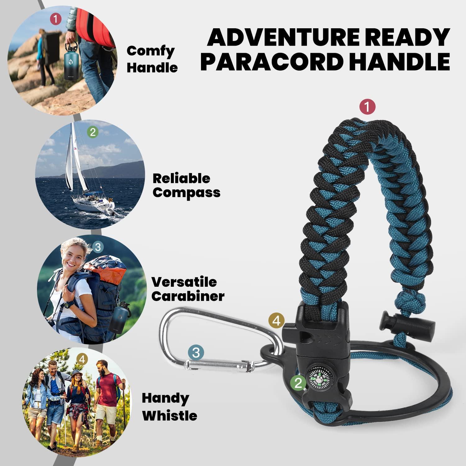 RAYMYLO RAYMYLO Insulated Water Bottle 64 oz, Triple Wall Vacuum Stainless Steel (Cold for 48 Hrs), Leak Proof & Non-BPA, Half Gallon Water Flask Jug with Paracord Handle & Straw Spout Lids