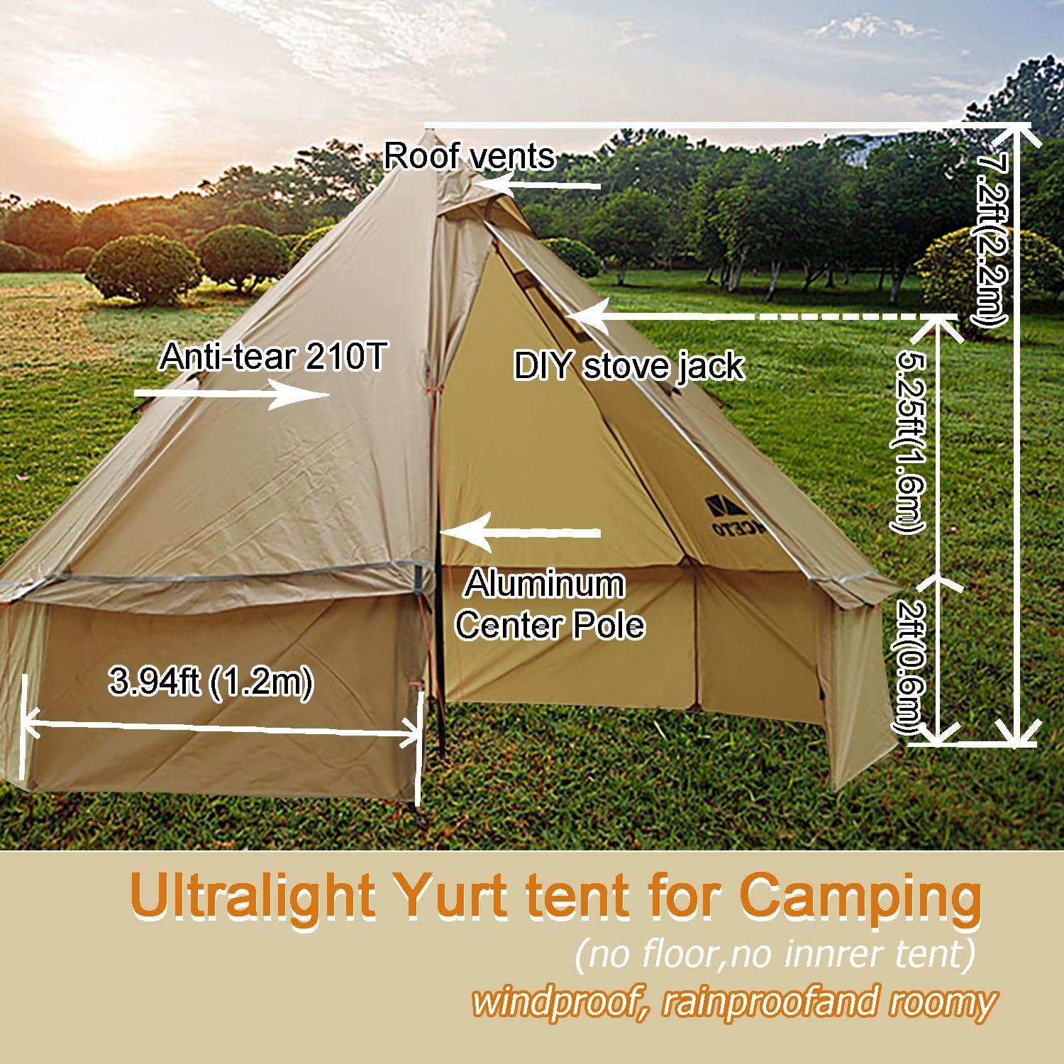 SECTORWING SECTORWING Backpacking Hot Tent with Stove Jack, Lightweight 4 Season Yurt Without Floor, 210T Waterproof House for 1-3 Person Hiking, Camping, Outdoor Hunting, Weight 6.6lb(Brown 3.2m)