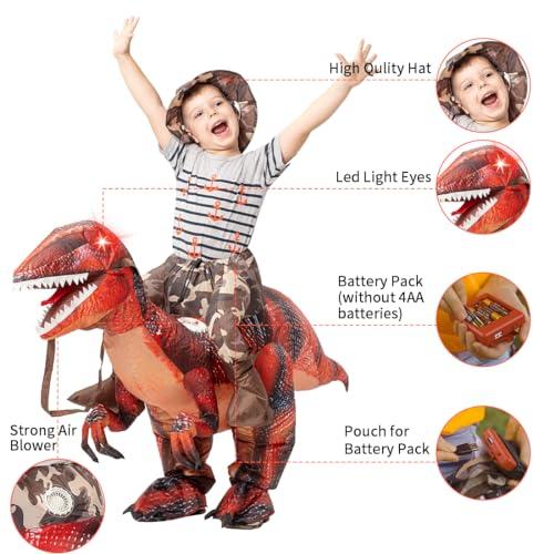 GOOSH GOOSH Inflatable Dinosaur Costume for Kids Halloween Costumes Boys Girls Funny Blow up Costume for Halloween Party Cosplay (7-10Yrs)