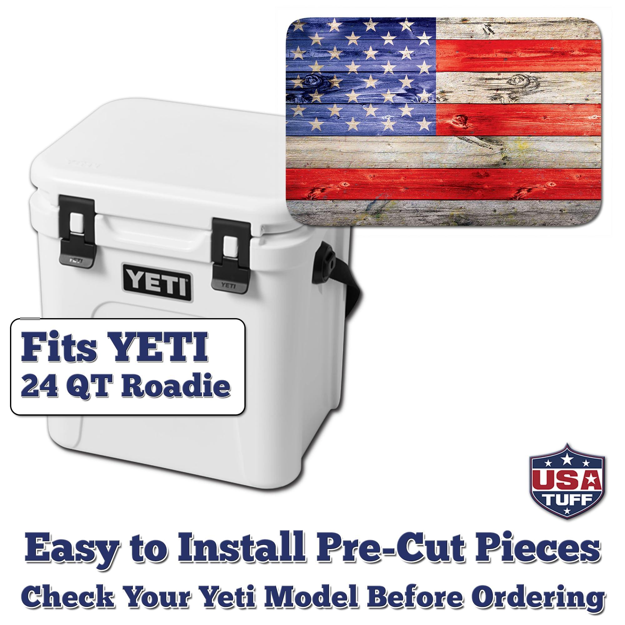USATuff USATuff Vinyl Cooler Lid Kit Compatible with YETI 24 qt Roadie | Easy Peel & Stick Application Cooler Skin Decal Wrap | Durable Pre-Cut Pieces | Made for Outdoor Use - USA Flag Color