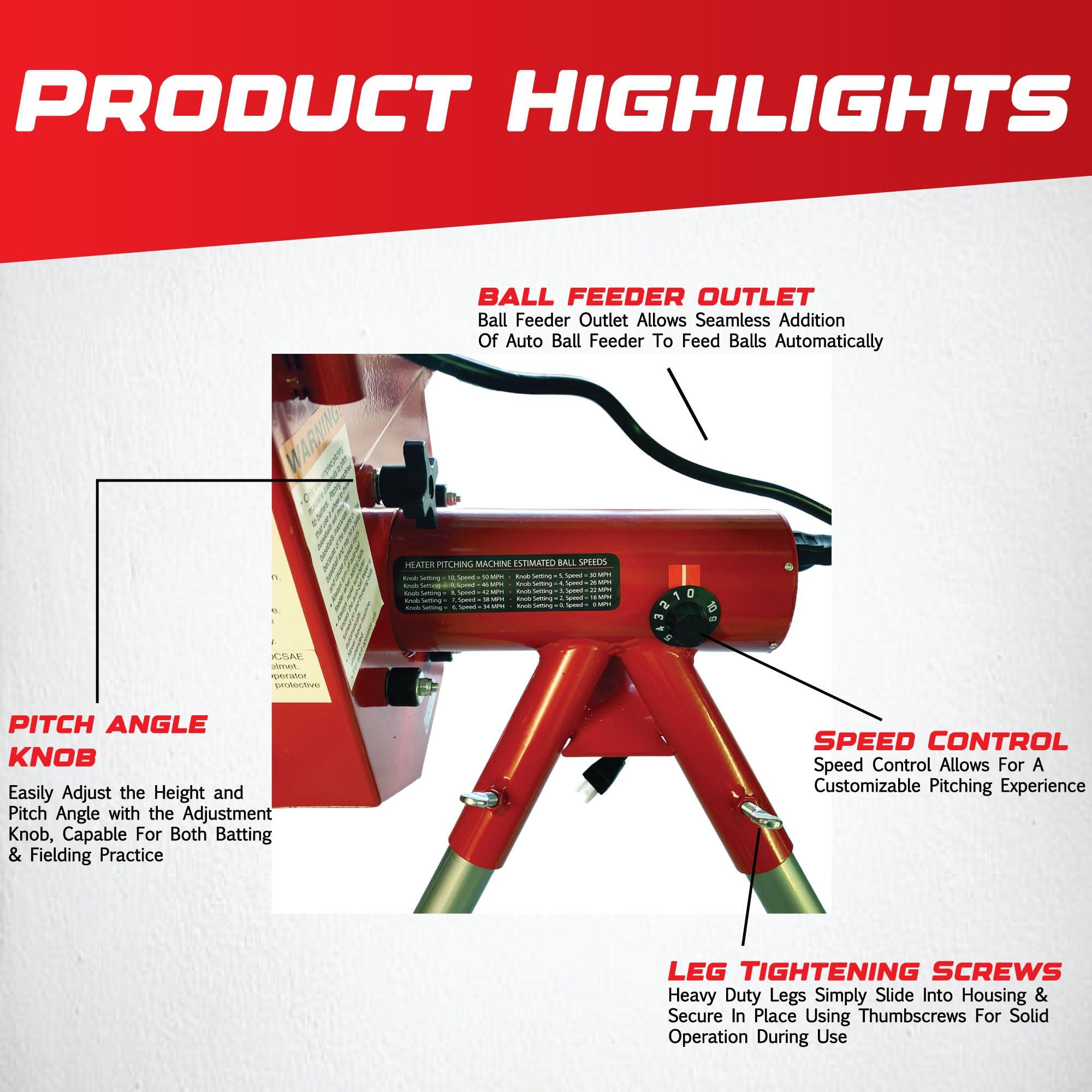 Heater Heater Sports Softball Pitching Machine with 9 Ball Automatic Feeder