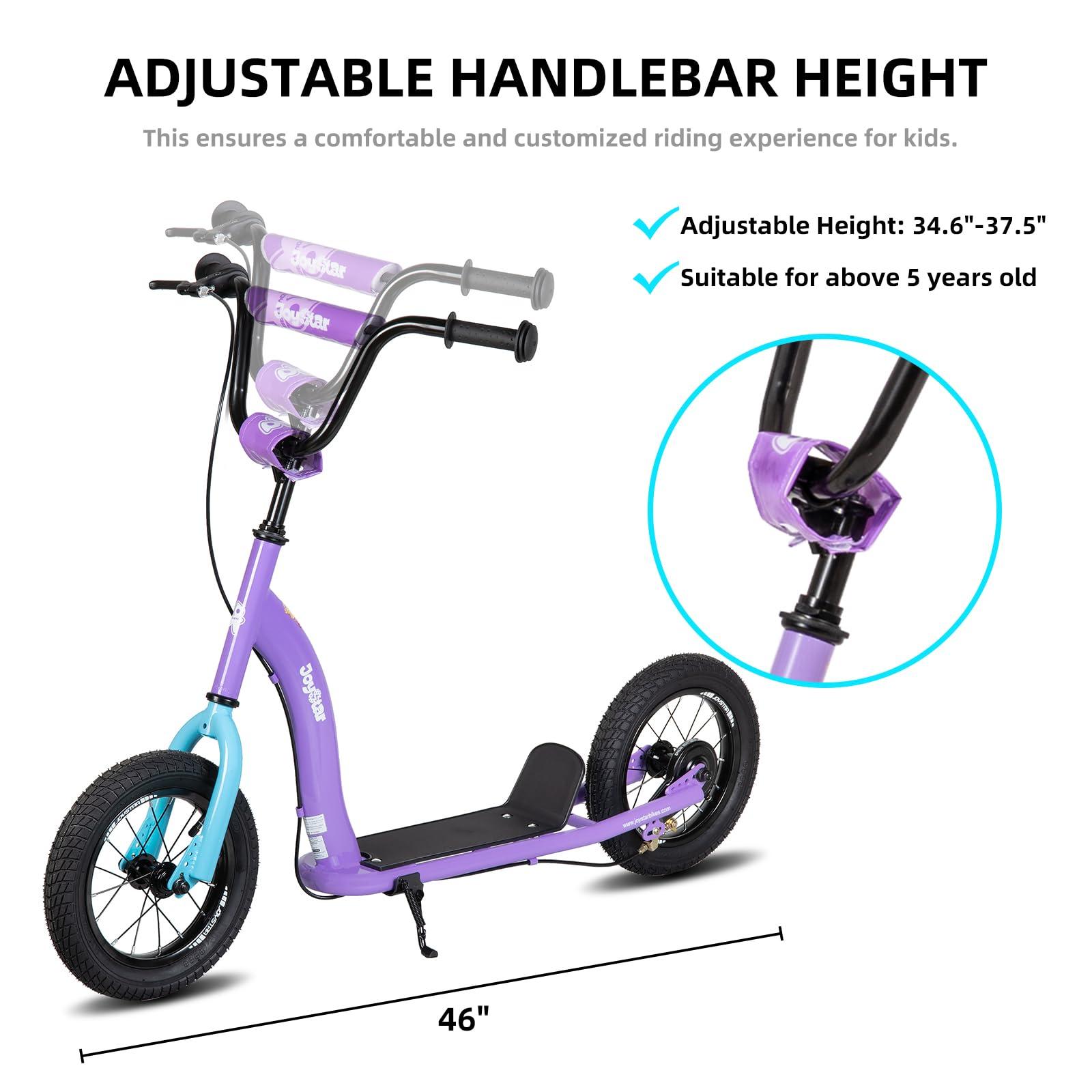 JOYSTAR JOYSTAR Kick Scooter for Kids 5+ Teens & Youth, Lightweight Kids Scooter with Adjustable Handlebar, 2 Wheel Scooter for Boys & Girls, 12" Inflatable Wheels Rear Drum Brakes, Purple