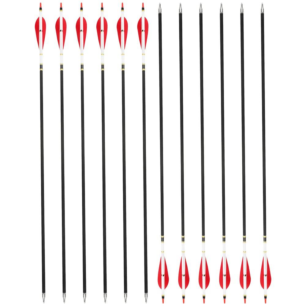 HNZMDY HNZMDY 30 inch Archery Carbon Arrows 500 Spine Hunting Arrows with 4\" 5\" Turkey Feather Fletching 100 Grain Points for Recurve Compound Bow Target Practice (4 inch Arrow Feather, 12 pcs Arrow)