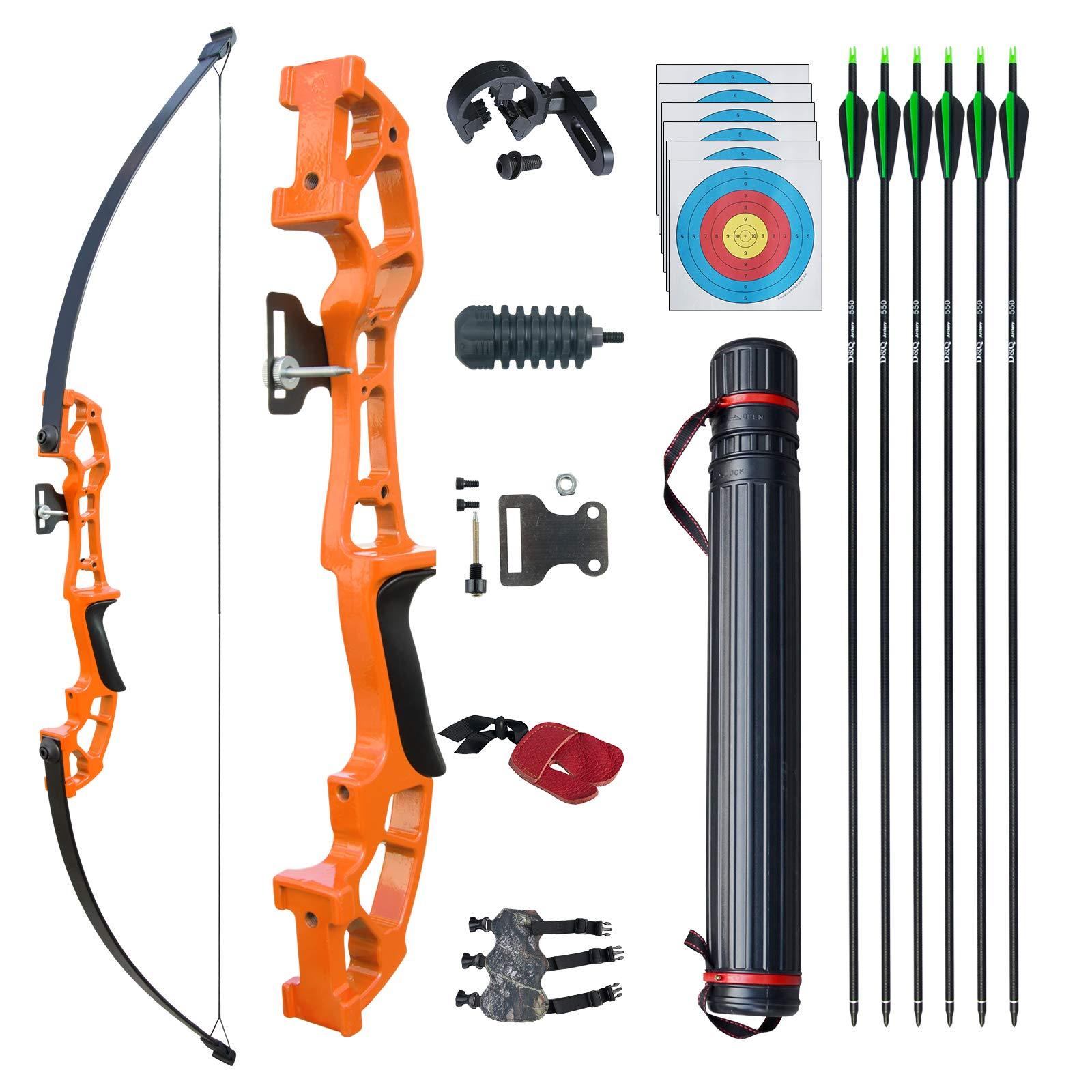 D&Q D&Q Archery 50\" Takedown Bow and Arrows Set for Adults 30lb 40lb Metal Riser Right Hand Longbow Kit for Beginner to Intermediate Hunting Target (30LB, Orange)