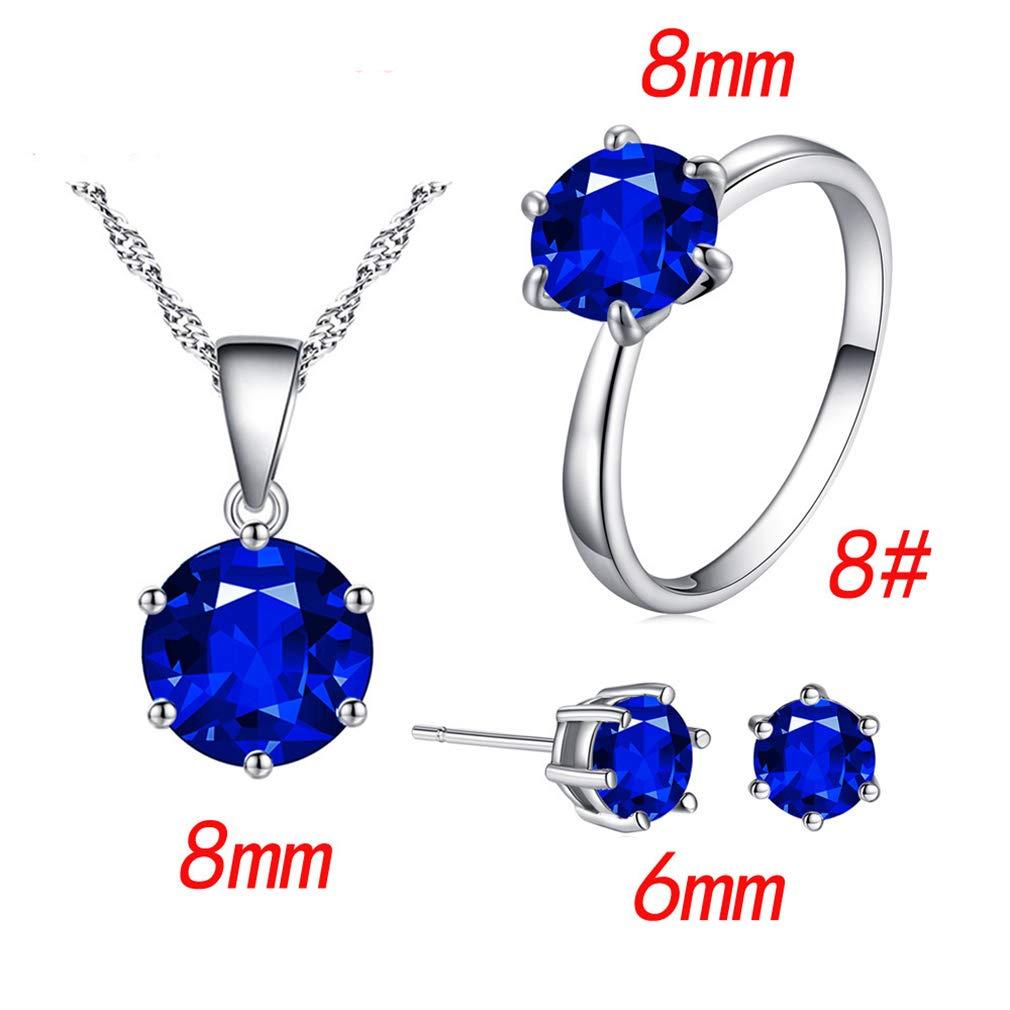 YAZILIND YAZILIND Gemstone Rainbow Cubic Zirconia Round Gemstone Necklace Pendant Earrings and Ring Jewelry Sets for Women Blue US Size 9