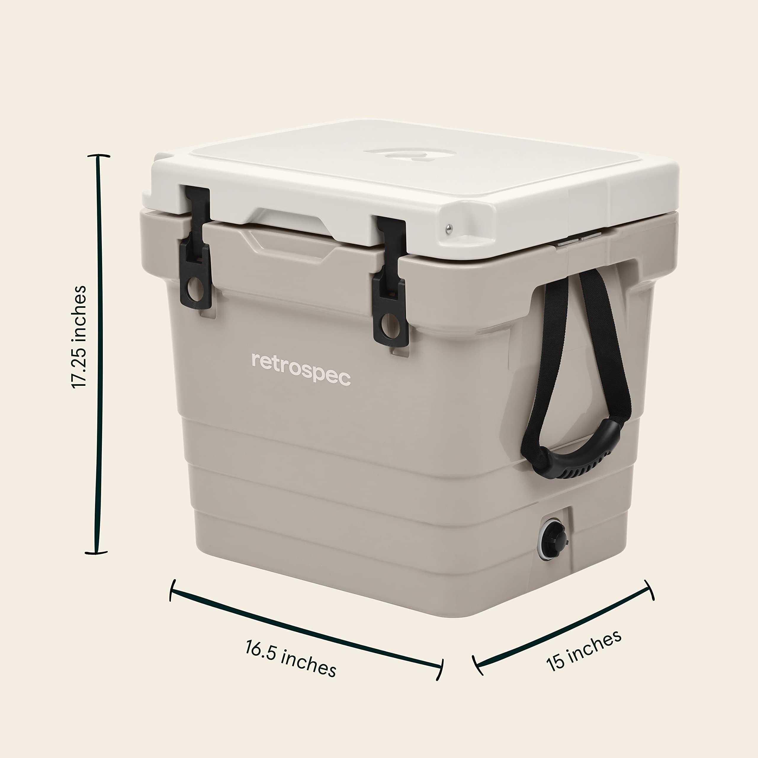 Retrospec Retrospec Palisade Rotomolded 25 Qt Cooler - Fully Insulated Portable Ice Chest with Built in Bottle Opener, Tie-Down Slots & Dry Goods Basket - Large Beach, Camping & Travel Coolers - Dune