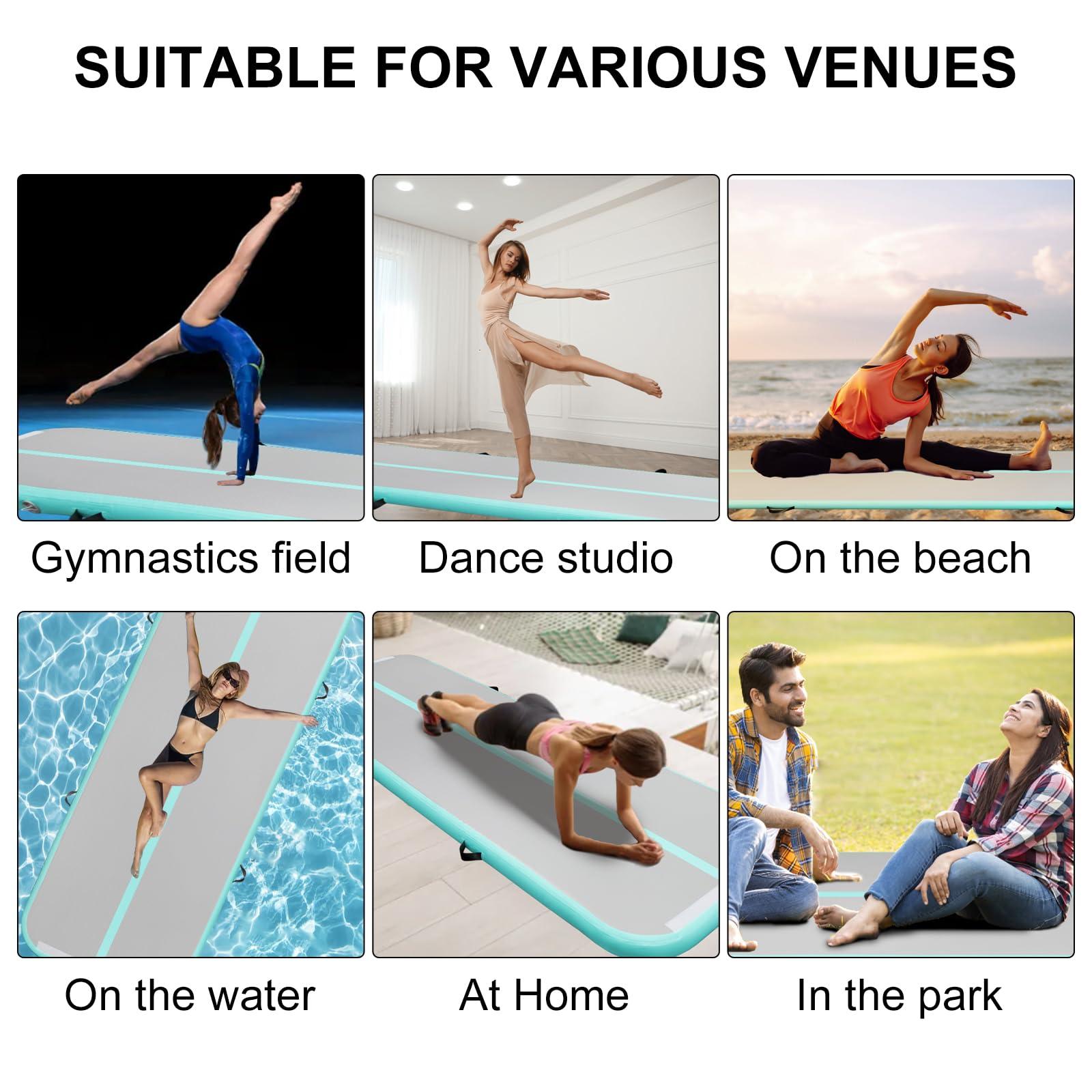 EDOSTORY EDOSTORY Inflatable Air Gymnastics Mat 10ft/13ft/16ft/20ft Training Mats 4 inches thick Gymnastics Tracks for Home/Training/Cheerleading/Yoga/Water Sports with 600W Electric Pump Blue 6ft