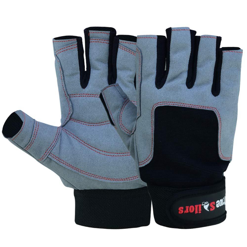 MRX BOXING & FITNESS MRX BOXING & FITNESS Sailing Gloves with 3/4 Finger and Grip for Men and Women, Great for Kayaking, Workouts and More Grey/Black