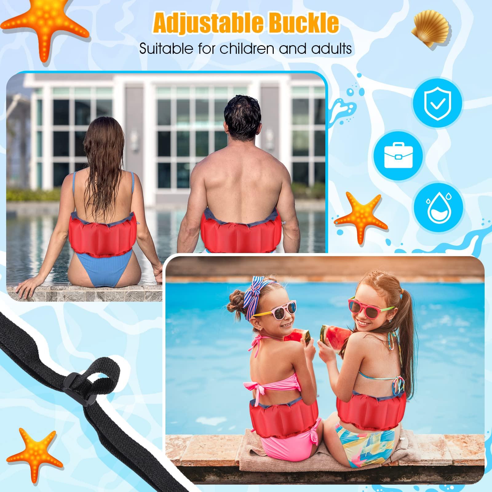 Lewtemi Lewtemi 1 Pcs Inflatable Swim Belt Pool Flotation Portable Waist Floatation Aid for Adults Adjustable Floating Swimming Training Aid Waist Belt with Buckle and Rope for Beginner(Red and Blue)