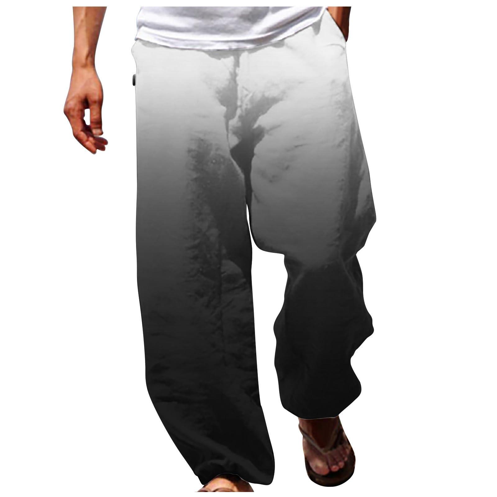 Ctreela Ctreela Men Trendy Loose Fit Pants Lightweight Beach Pants Summer Fall Drawstring Gradient Sweatpants Ombre Comfy Yoga Pants Black