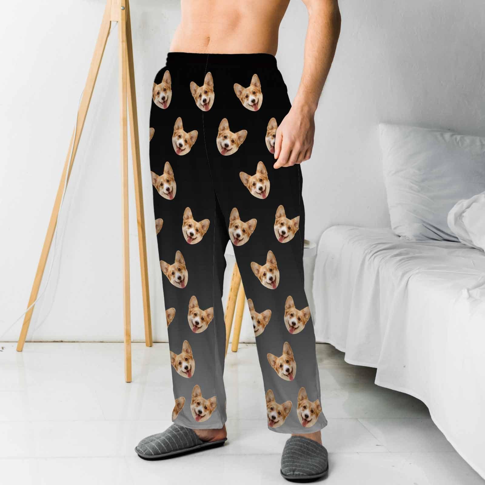 FUNAO FUNAO Personalized Couple Pajamas with Photo, Customized PJ Pants with Sock - Boyfriend, Dad Men Pants - Gradient Sleep Pajama Bottom - Daily, Christmas, Birthday, Valentin - Dog, Cat - XL