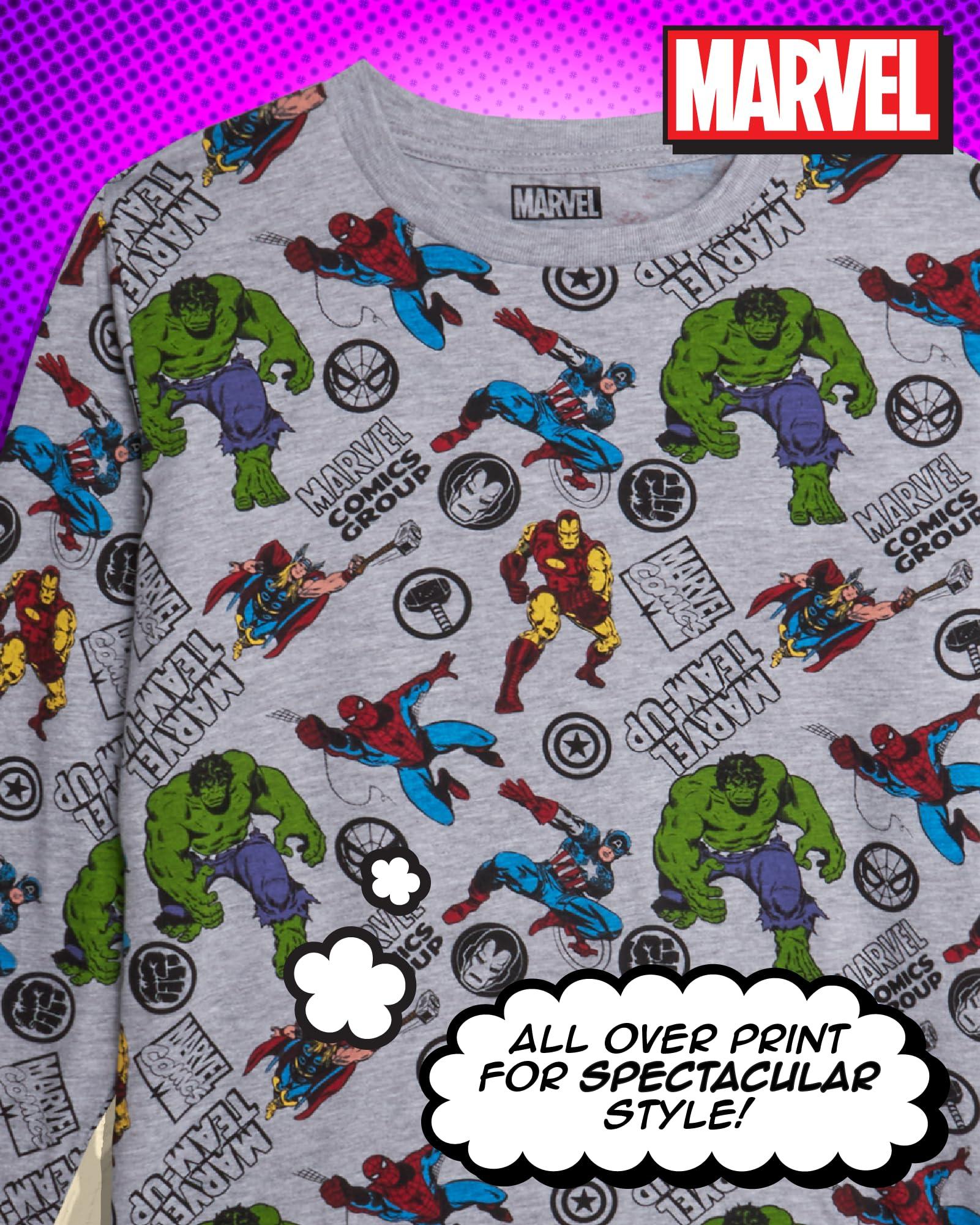 Marvel Marvel Spiderman Boys Shirts - 3 Pack Avengers Spidey and Friends Long Sleeve Graphic Tees for Toddler Little Boys and Kids, Size 10, Cream/Grey/Red Marvel