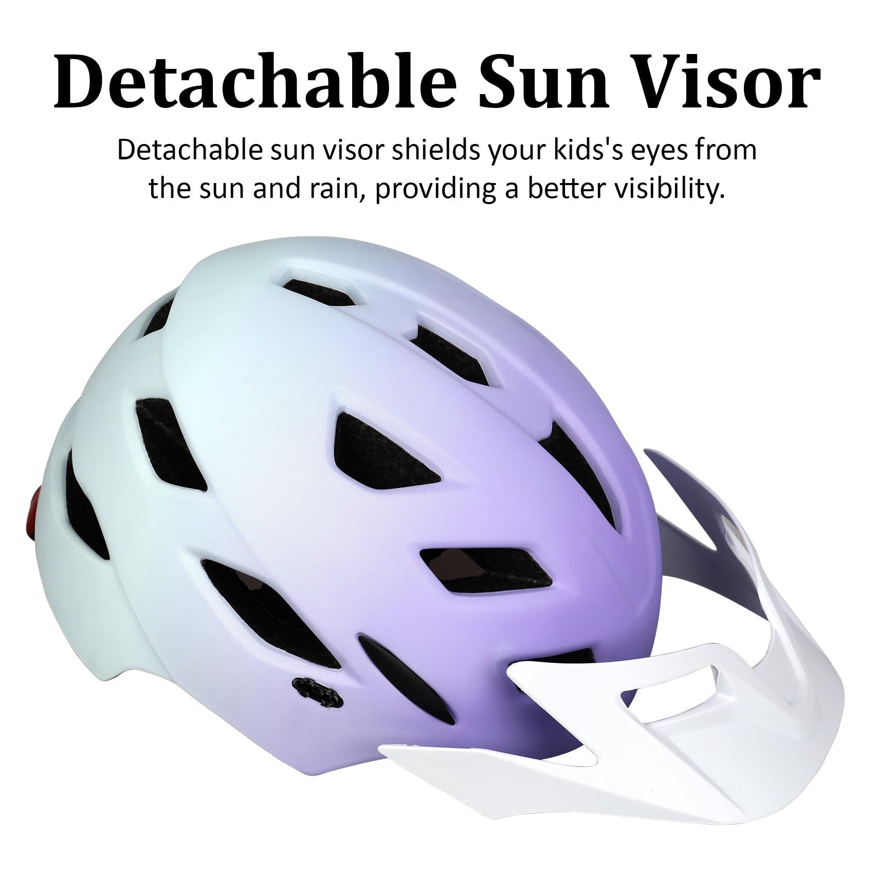 Bilaki Kids Bike Helmet, Youth Toddler Boys Girls Helmets, 2 Size Adjustable for Ages 2-3-5-8-14 Years, Child Helmet with Visor and LED Light, Lightweight Multi-Sport Bicycle Scooter Skate Cycling Helmets