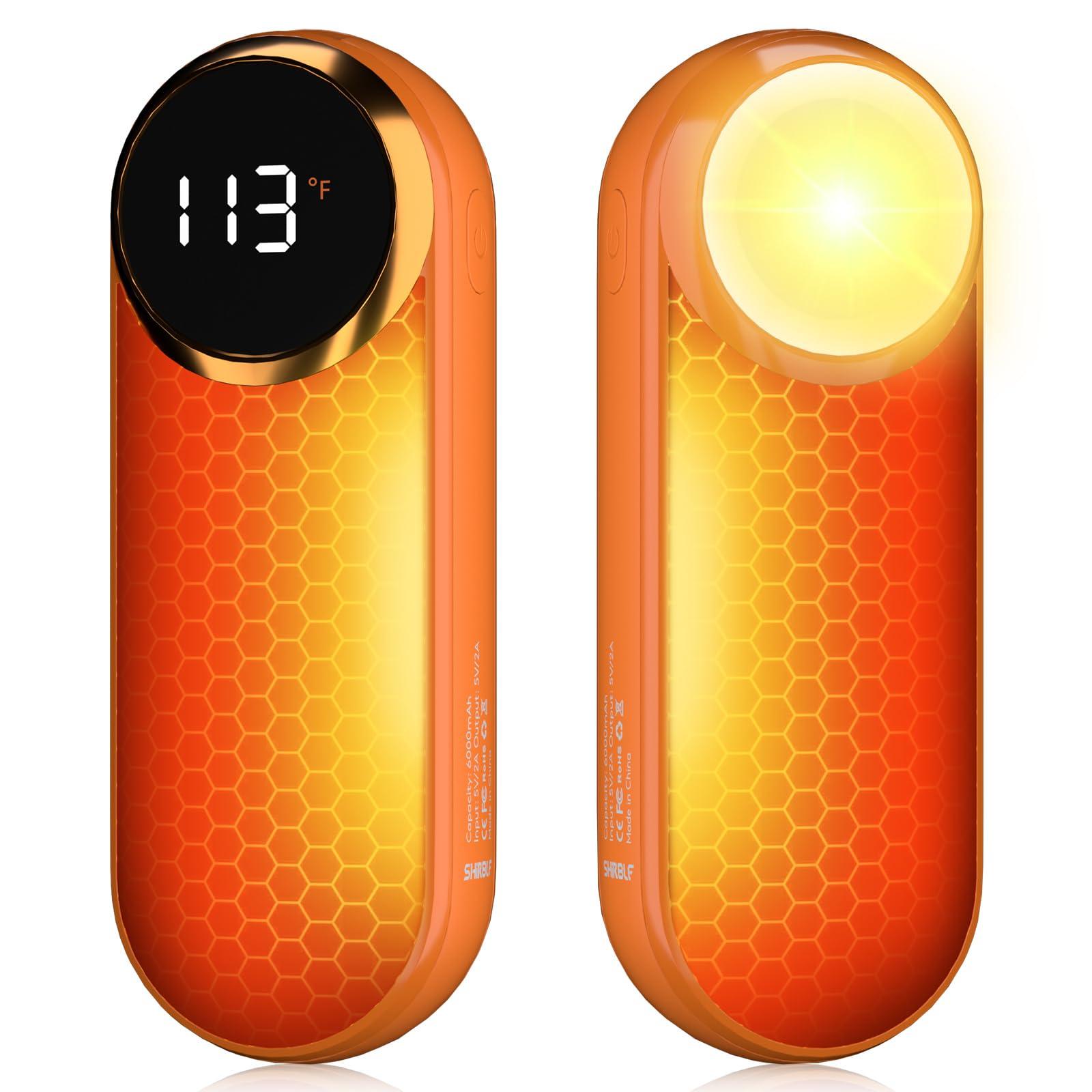 Shirble Hand Warmers Rechargeable,12000mAh Electric Hand Warmers with Light, 2 Pack Pocket Hot Hands Reusable Up to 20 Hours, Double Sided Heat Portable Heater for Hunting, Camping Gear, Stocking Stuffers