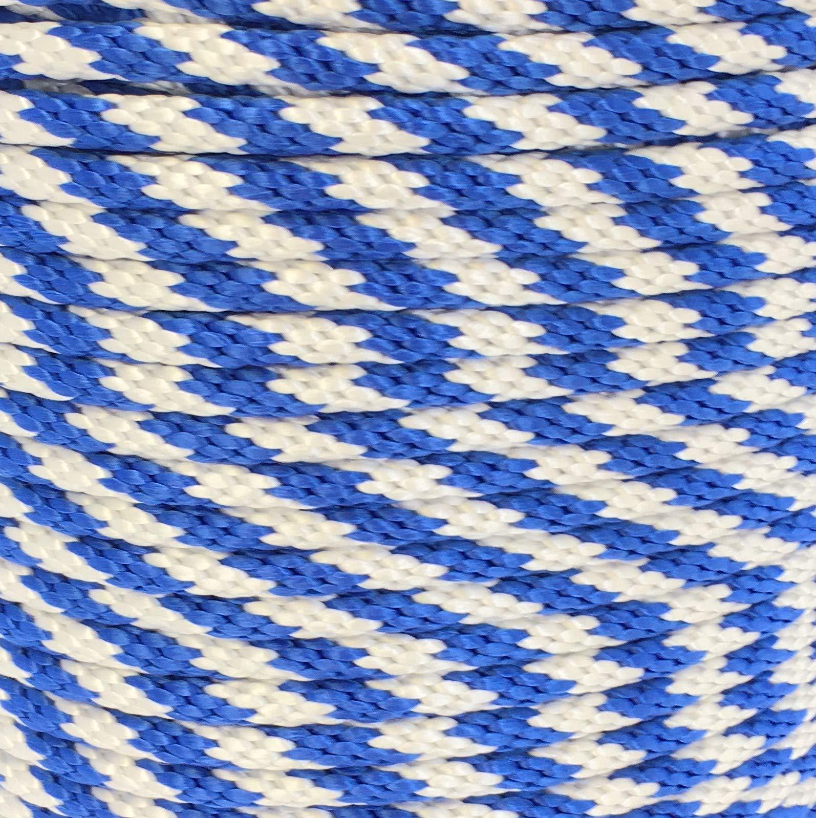 Great White Derby Rope Blue & White 5/8 x 200 Solid Braid Multifilament Utility Propylene All Purpose MFP, Soft Touch Equestrian, Cord for Crafts, Sport, Landscaping, Horse Tack, Pets leash & Dcor, Made in USA