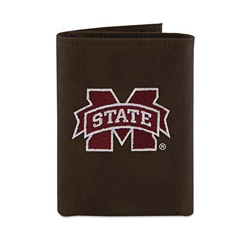 ZEP-PRO NCAA Mississippi State Bulldogs Zep-Pro Crazyhorse Leather Trifold Embroidered Wallet, Light Brown