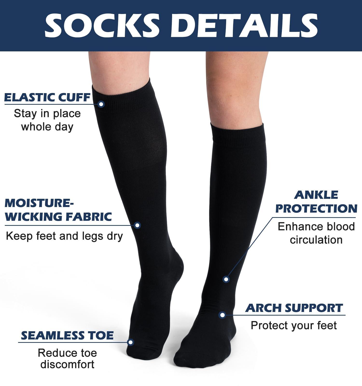 Saniripple (3 pairs)Compression Socks 20-30 mmHg Long Socks for Women and Knee High Socks for Women Black Colorful L/XL