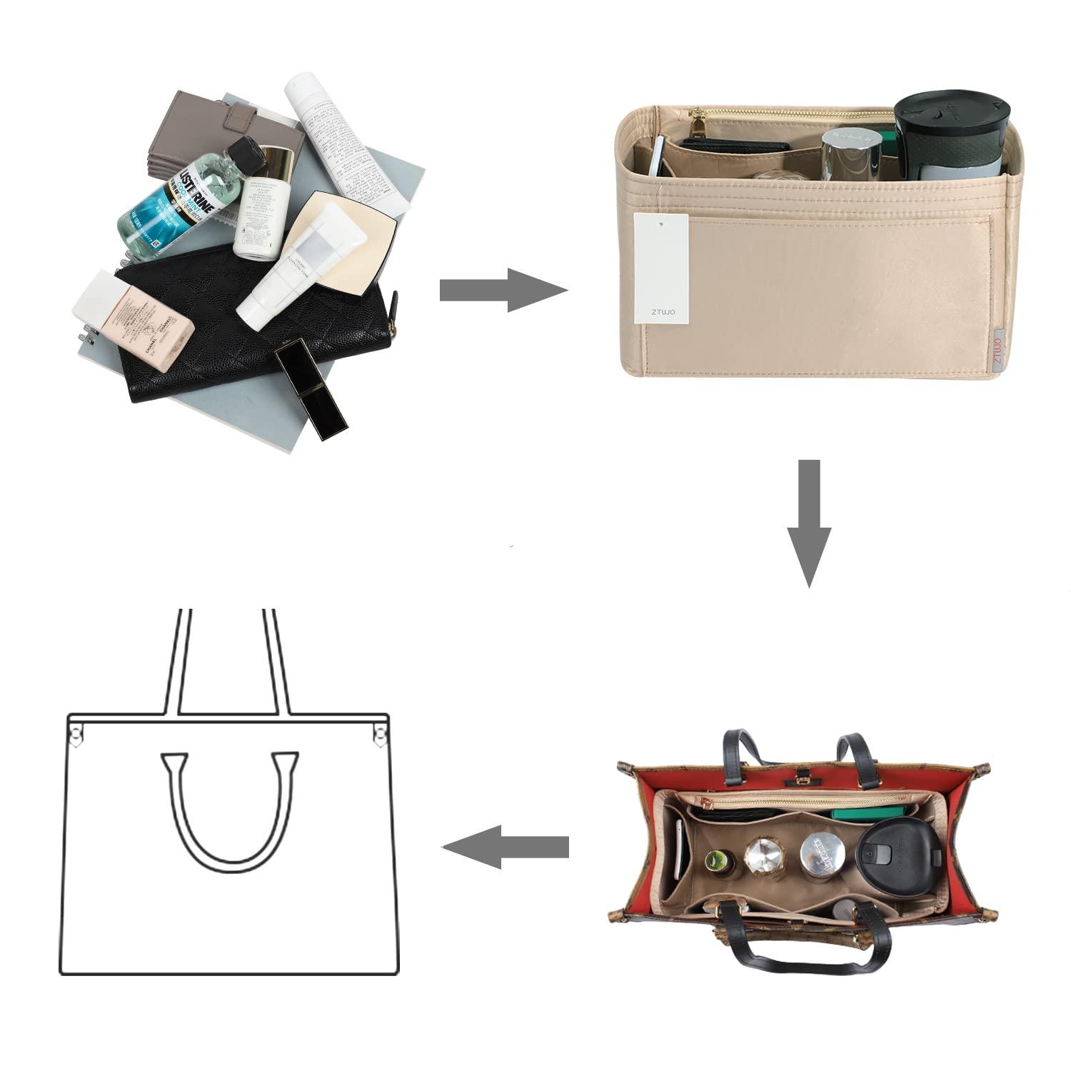 ZTUJO ZTUJO Purse Organizer Insert For Handbags, Silky Touching Bag Organizer Insert With Bottle Holder, Perfect for Speedy, Neverfull, Tote,ONTHEGO,Artsy,Handbag and More (Slender Large, Silky Beige)