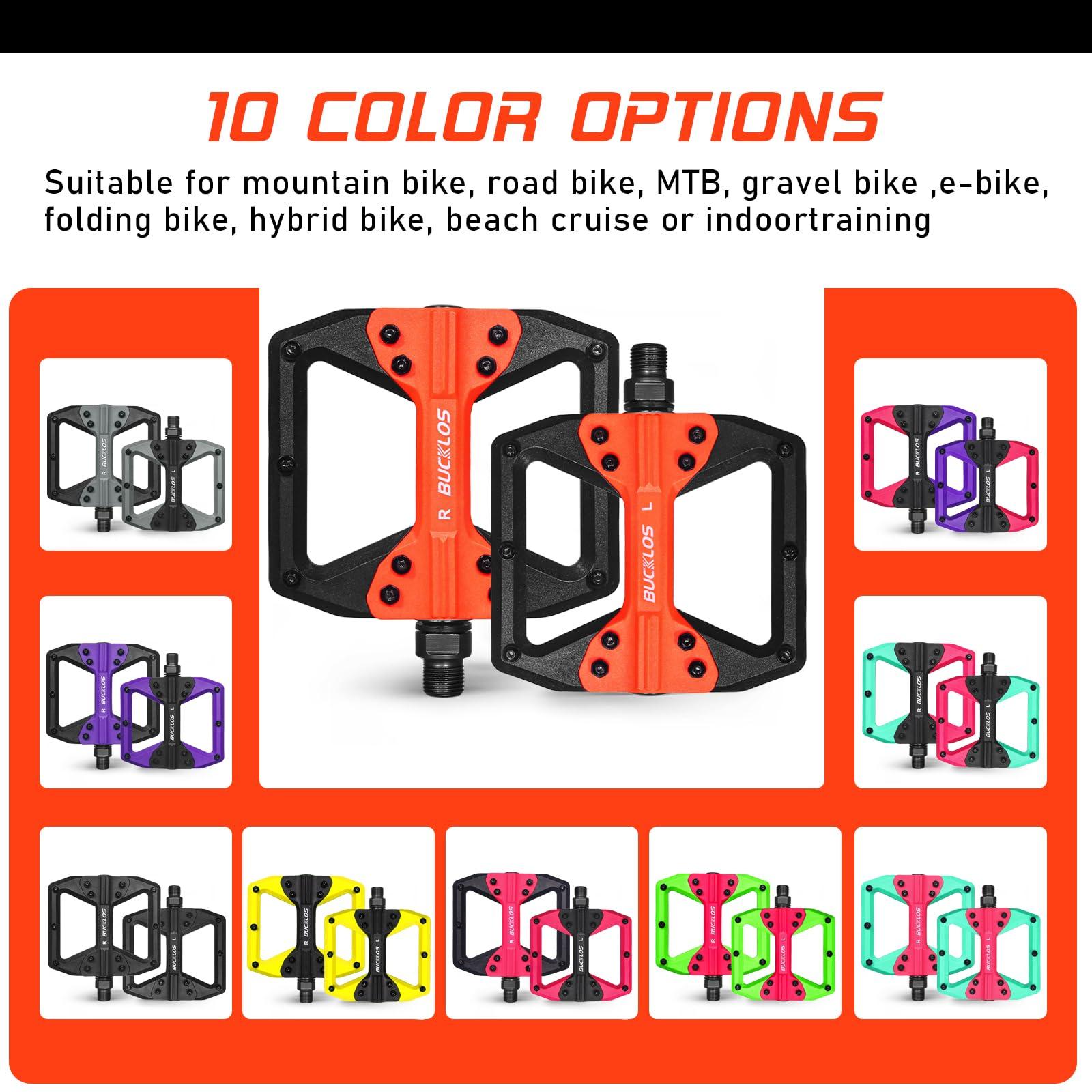 BUCKLOS BUCKLOS Mountain Bike MTB Flat Wide Platform Pedals - Bicycle Large Nylon Road BikeNon-Slip Pedal for Ebike/Gravel/Hybrid/Folding Bike 9/16"